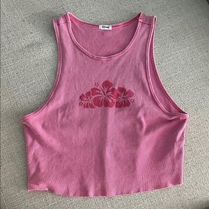 Garage Pink Ribbed Tank Top with Floral Print